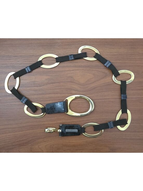 Suzi Roher Accessories - Vintage Suzi Roher Gold-Tone Oval Link & Brown Leather Fashion Belt 41"